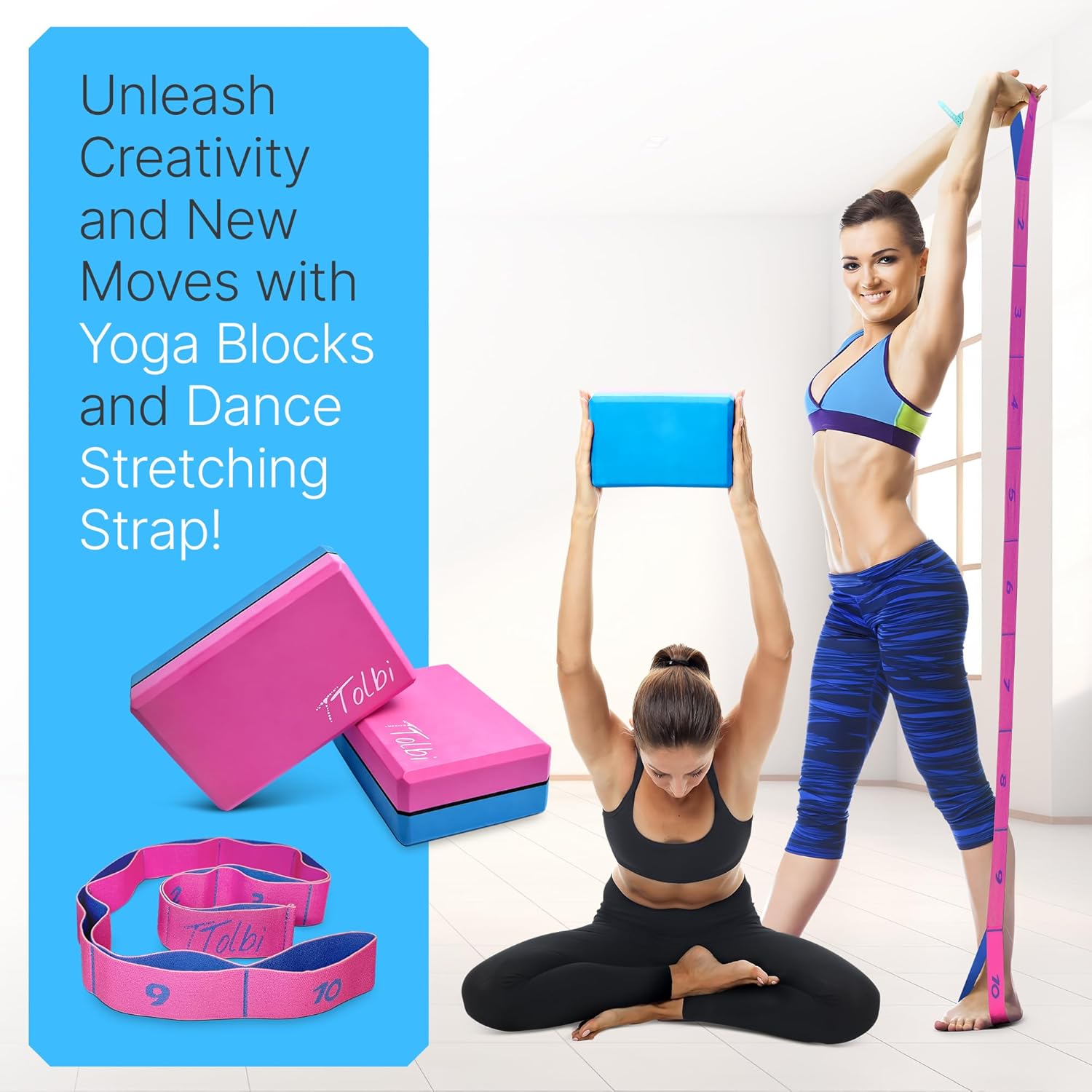 Yoga Blocks 2 Pack with Strap & Guide – Non-Slip EVA Foam Pilates Blocks for Home Workouts, Dance, Ballet, Gymnastics & Stretching Exercise | Ideal Dancer Gifts - Image 6
