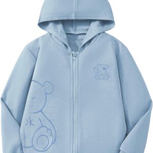 Verdusa Girl’s Cartoon Bear Zip Up Hoodie Sweatshirt Cute Long Sleeve Hooded Jacket