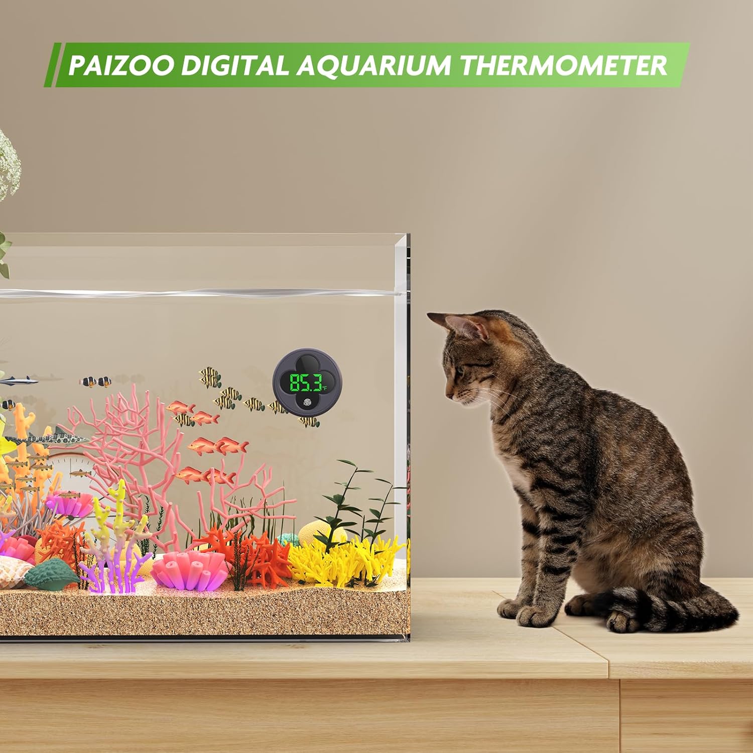 PAIZOO Aquarium Thermometer Digital, LED Fish Tank Thermometer Wireless Accurate Temperature Gauge to ±0.9℉, Aquarium Accessories for Fish Tank, Betta, Axolotl Tank or Aquatic, Replaceable Battery - Image 6