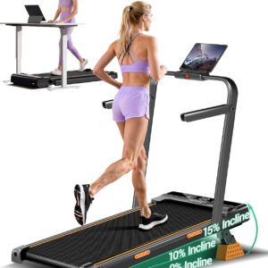 4-in-1 Walking Pad Treadmill with 15% Incline, Quiet Under Desk Treadmills for Home & Office, Compact Foldable Treadmill with Handles and 2.5HP Brushless, 330 LBS Capacity