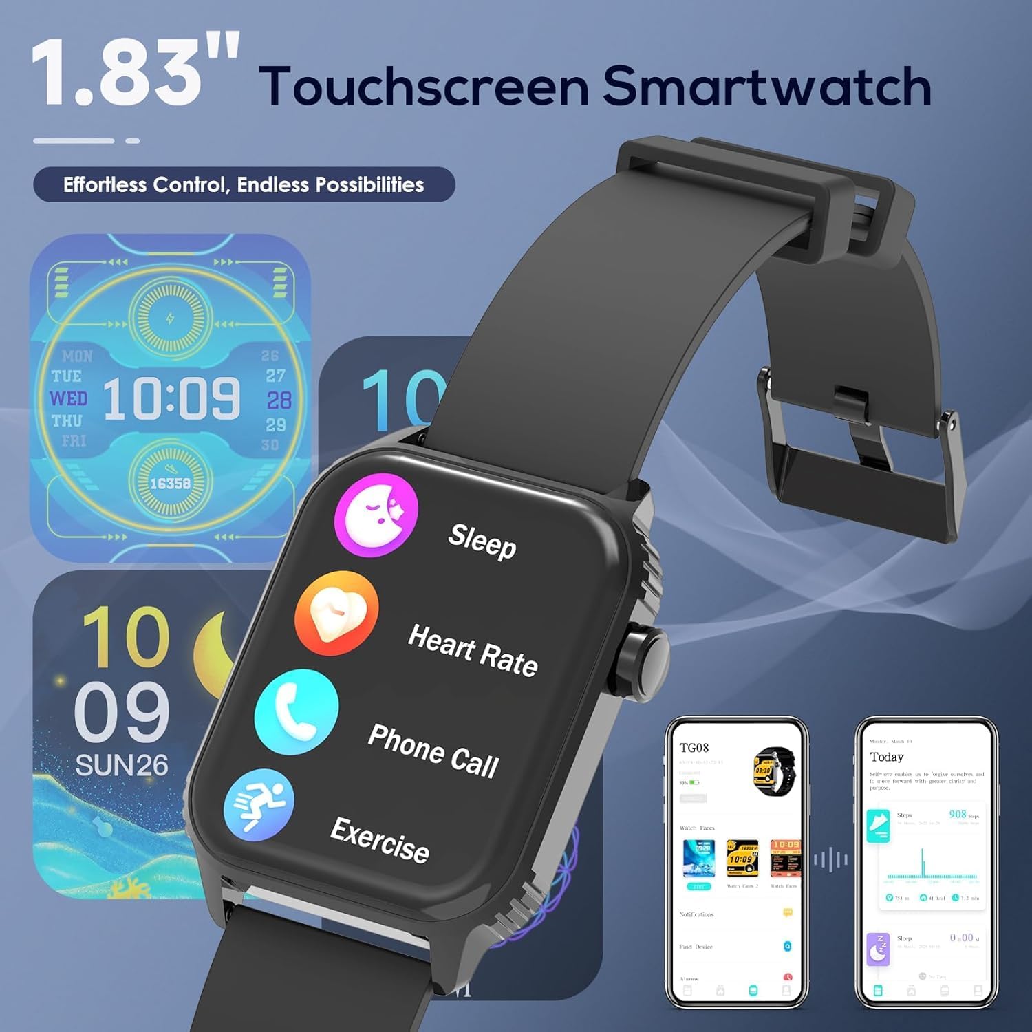 TRAUSI Smart Watch for Men, 120 Sports Modes Smartwatch with 1.83" HD, Alexa Built-in, Heart Rate/Sleep Monitor, IP67 Waterproof, Bluetooth Call & Music Control Fitness Watch for iPhone/Android Black - Image 3