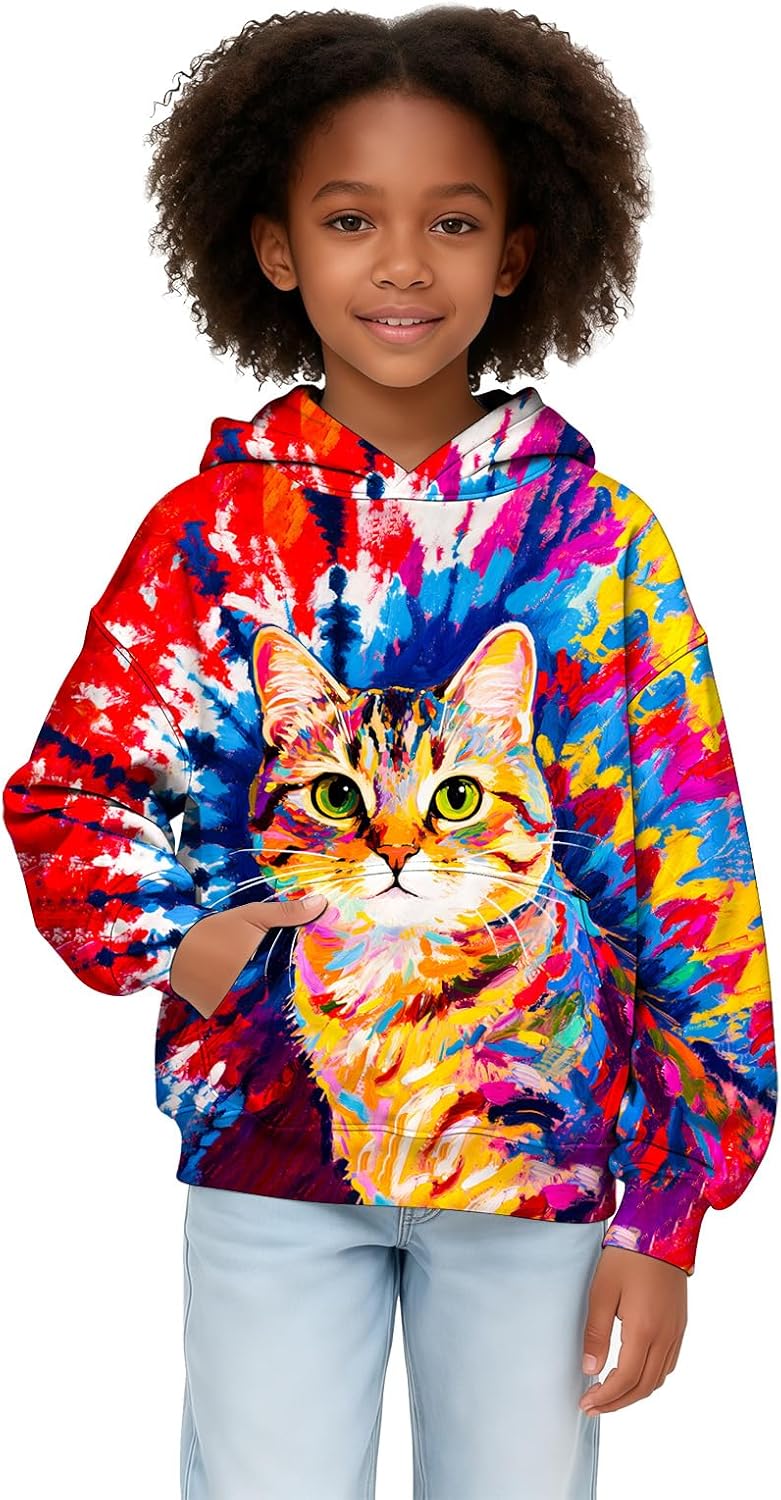 Kids Tie Dye Hoodie Sweatshirt Hooded Kangaroo Pocket Pullover Hoodies for Boys Girls - Image 5