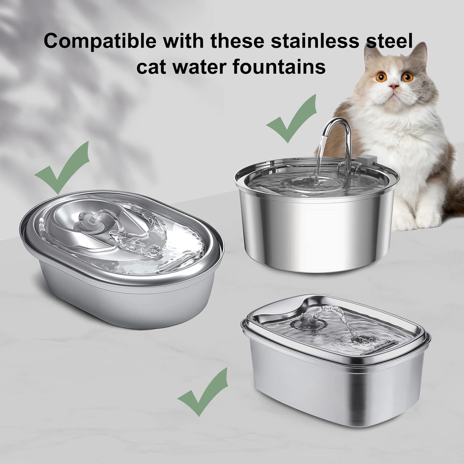 Cat Water Fountain Filters, Compatible with Stainless Steel Pet Fountain 8 Filters with 8 Sponges Replacement Filters for Cat Fountain (8 Filters& 8 Sponges) - Image 2