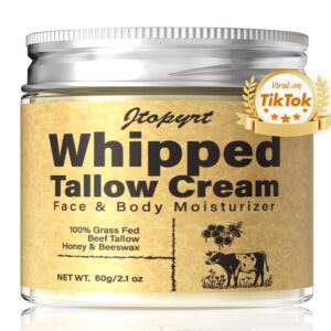 Beef Tallow for Skin: Organic Grass-Fed Tallow and Honey Balm Whipped Beef Tallow Skin Balm – Deep Nourishing Tallow Face Moisturizer for All Skin Types