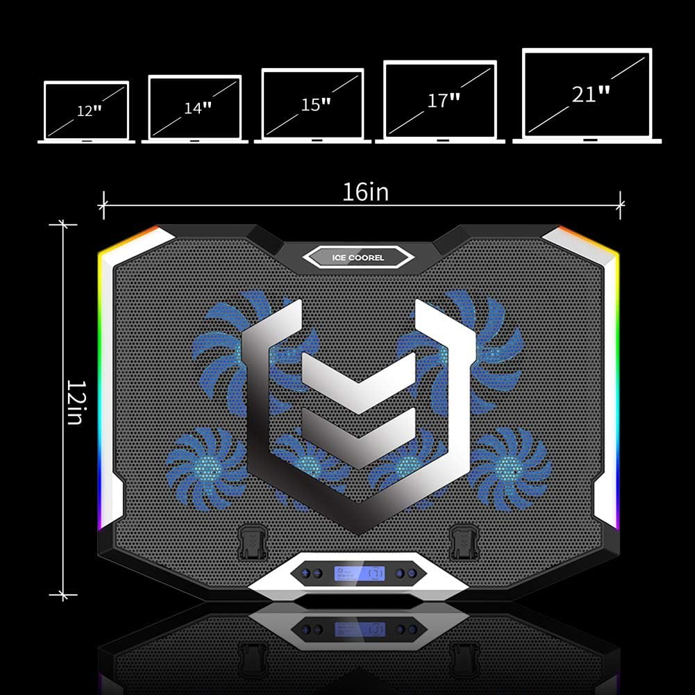ICE COOREL Gaming Laptop Cooling Pad 15-17.3 Inch, Laptop Fan with 6 RGB Cooling Fans, Laptop Cooling Stand with 6 Height Adjustable, Laptop Cooler with LCD Screen, 2 USB Ports, Phone Stand - Image 3