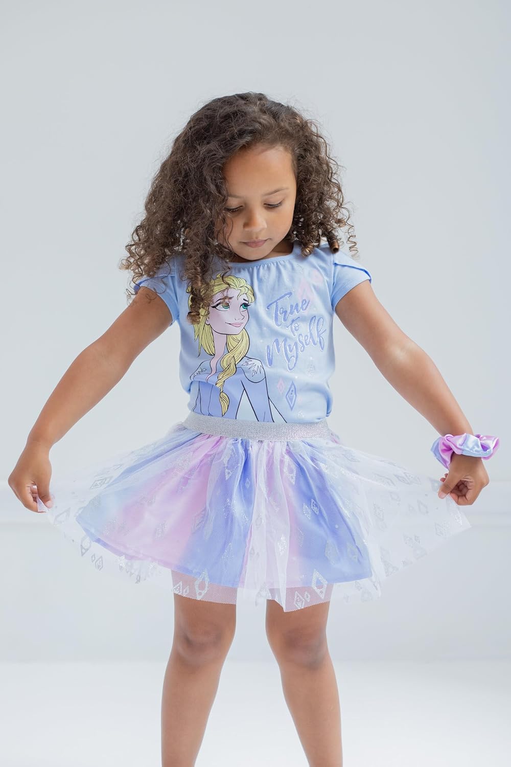Disney Princess Moana Frozen Girls T-Shirt Tulle Mesh Skirt and Scrunchie 3 Piece Outfit Set Toddler to Big Kid - Image 3