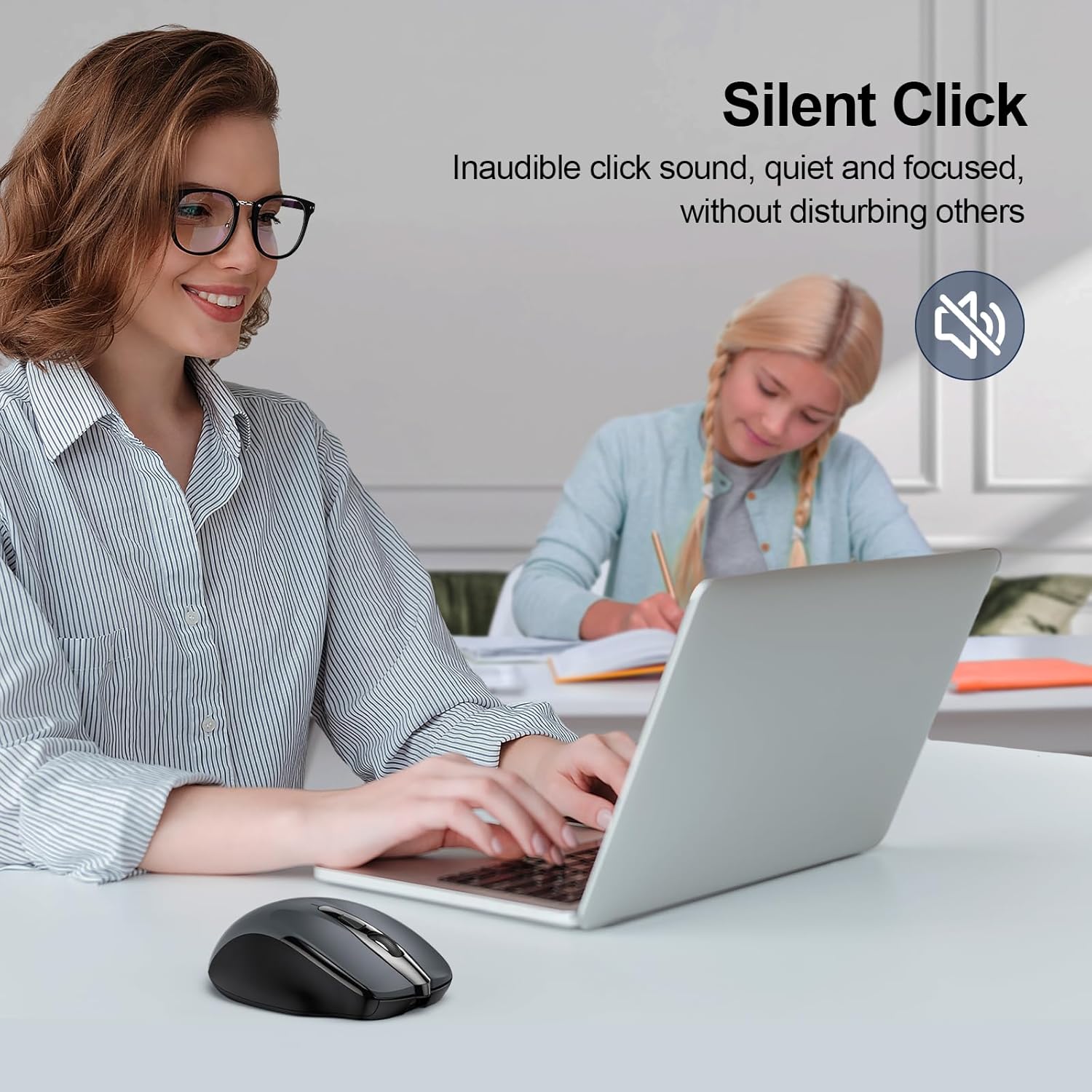 TECKNET Wireless Mouse (BT5.0/3.0 & 2.4G) Rechargeable 4800 DPI Silent USB A & Bluetooth Mouse 6 Buttons, Wide Compatibility - Grey - Image 6