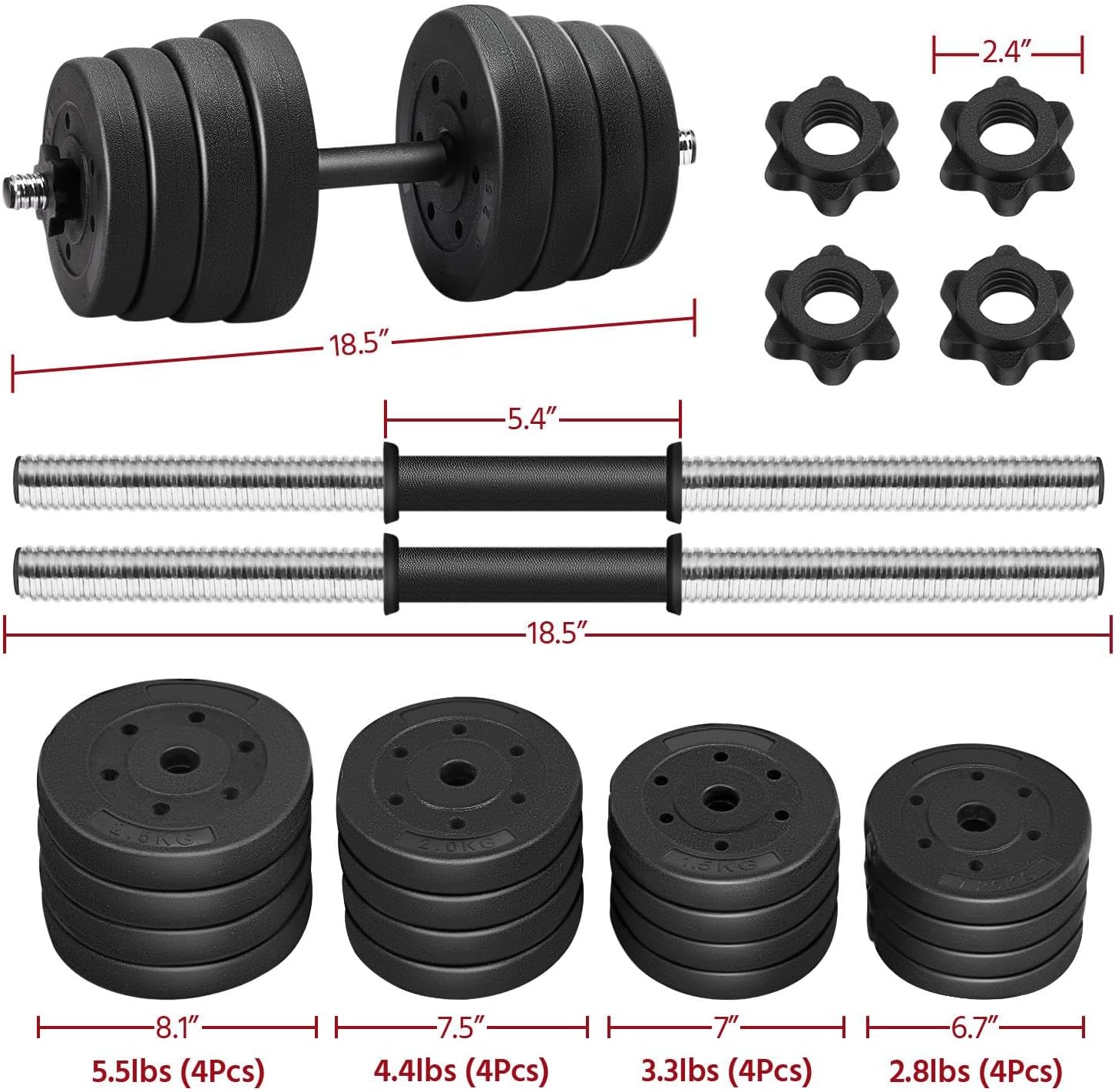 Yaheetech Adjustable Dumbbells Weight Set Dumbbell Weights Exercise & Fitness Equipment w/ 4 Spinlock Collars for Women & Men Home Gym Strength Training - Image 3