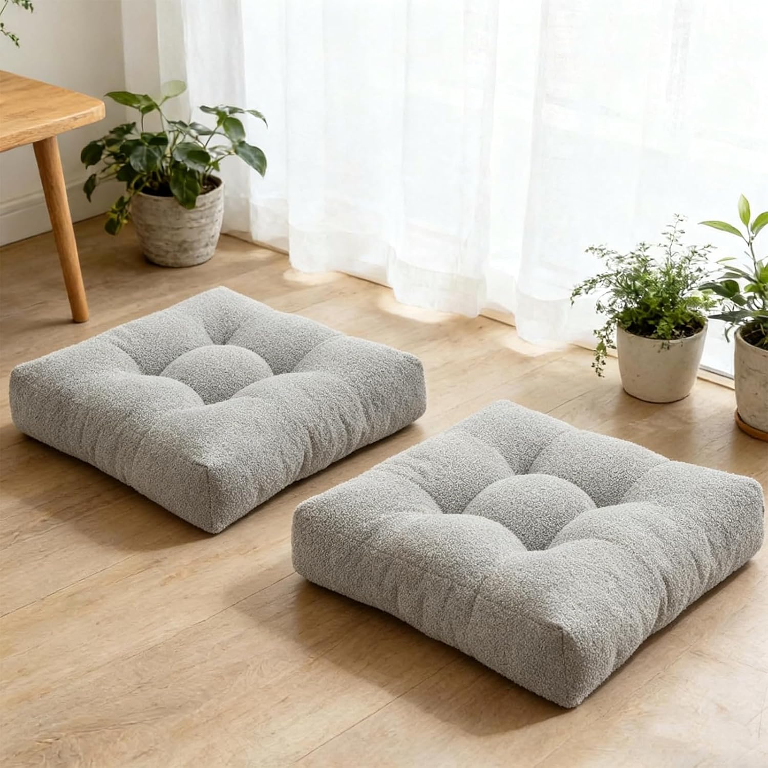Floor Cushions for Adults Set of 2, Large Meditation Floor Pillows for Sitting on Floor, Thick Square Seat Cushions for Yoga Meditation Reading, Grey 18x18 in