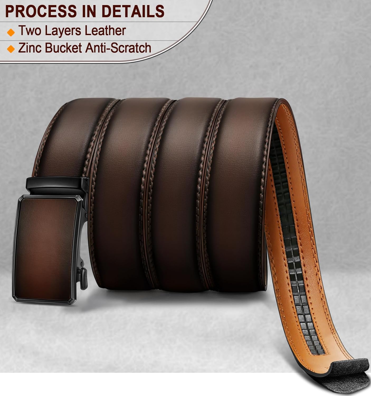 KEMISANT Men Belt Ratchet Click Belt Genuine Leather Adjustable For Men Golf Dress Casual Jeans 1 3/8-Cut For Fit - Image 2