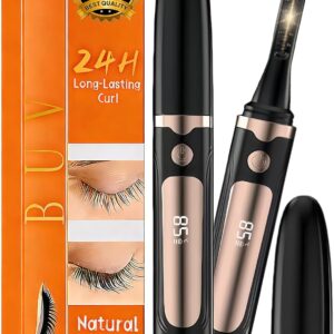 Heated Eyelash Curler – Fast 5s Heat-Up, USB Rechargeable Electric Eyelash Curler, LED Display, Anti-Burn, 24H Long-Lasting Curl, Perfect Gift for Women (Black A1)