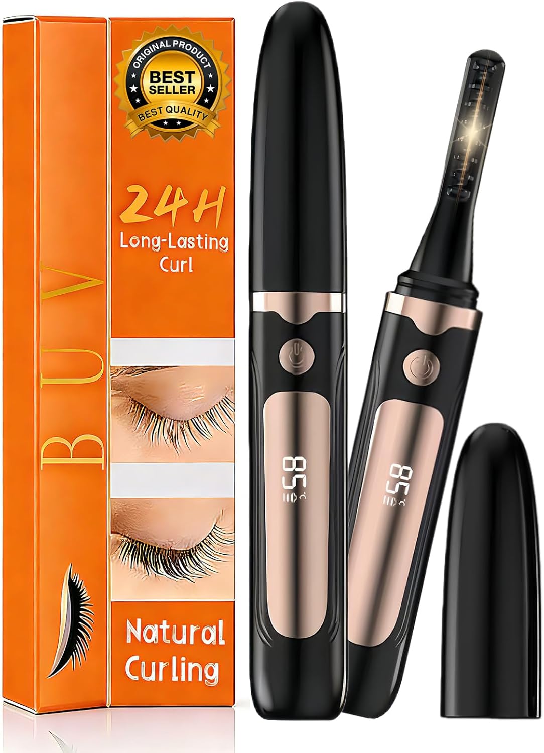 Heated Eyelash Curler – Fast 5s Heat-Up, USB Rechargeable Electric Eyelash Curler, LED Display, Anti-Burn, 24H Long-Lasting Curl, Perfect Gift for Women (Black A1)