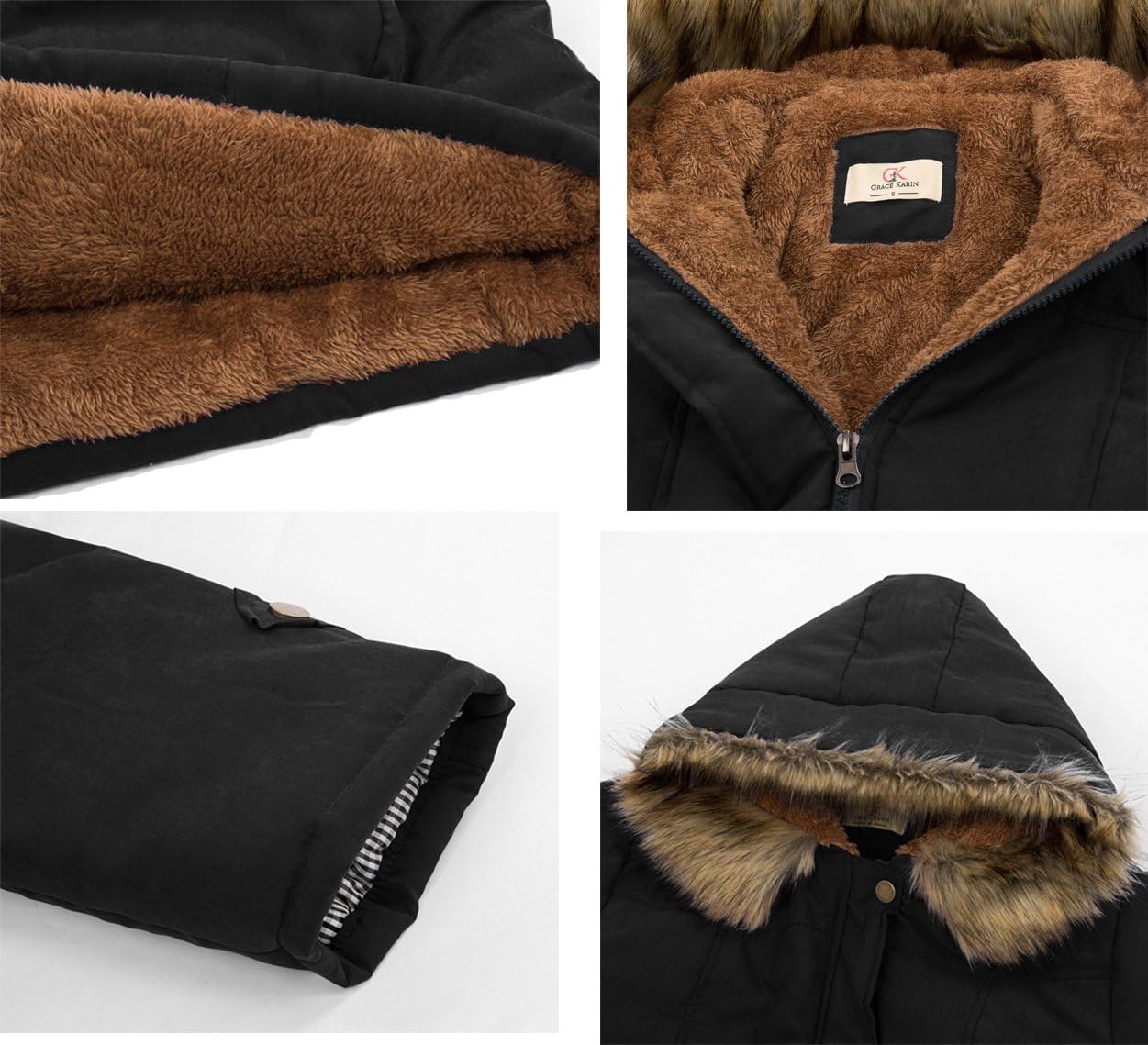 GRACE KARIN Women's Winter Coats Fleece Parkas Anoraks Hooded Military Jacket Coats - Image 4