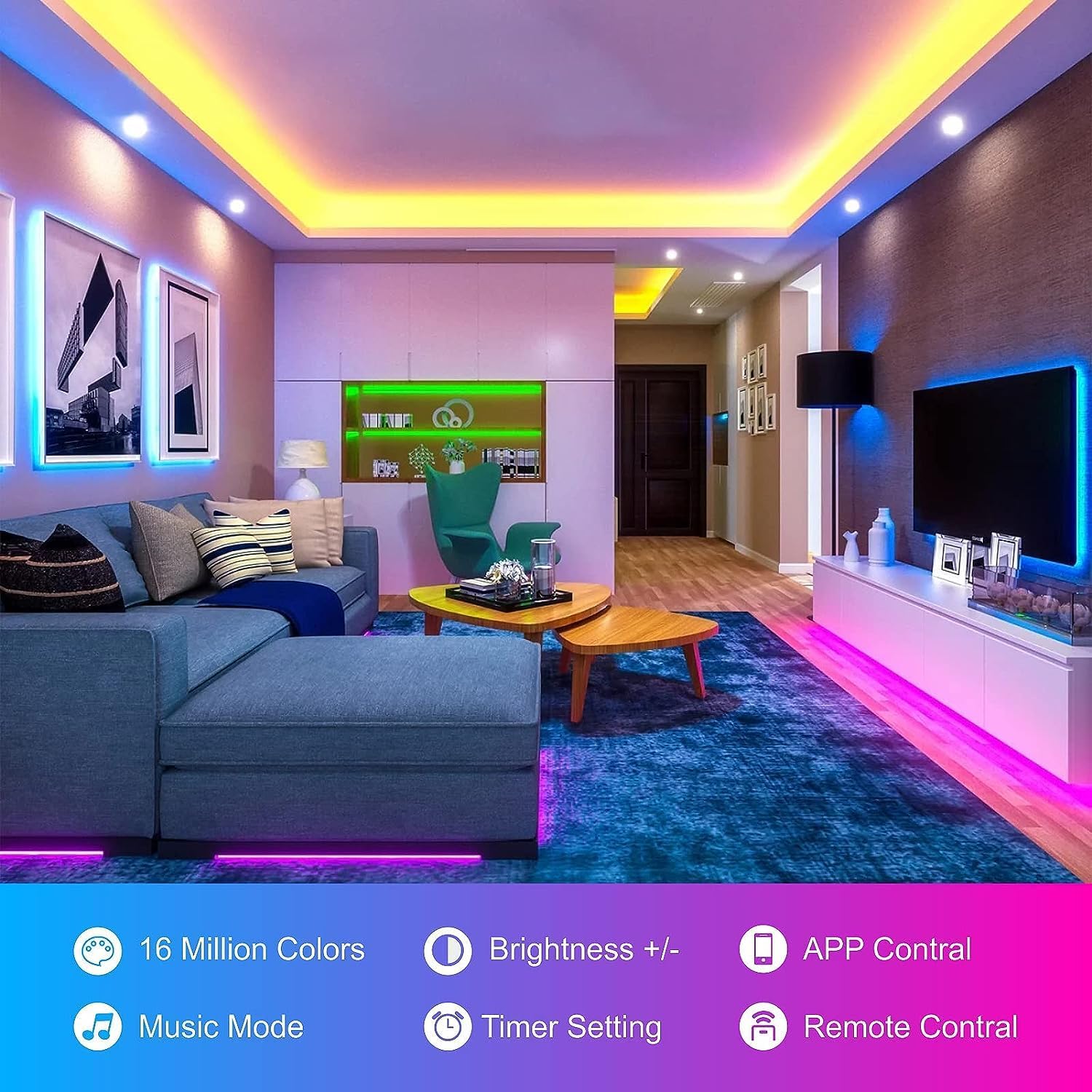 HBOWMDJIA 100ft Led Lights for Bedroom, Led Strip Lights Music Sync Corlor Changing, Led Light Strip with Remote & App Control RGB Strip, Led Lights for Room Dorm Home Classroom Ceiling Decor - Image 2