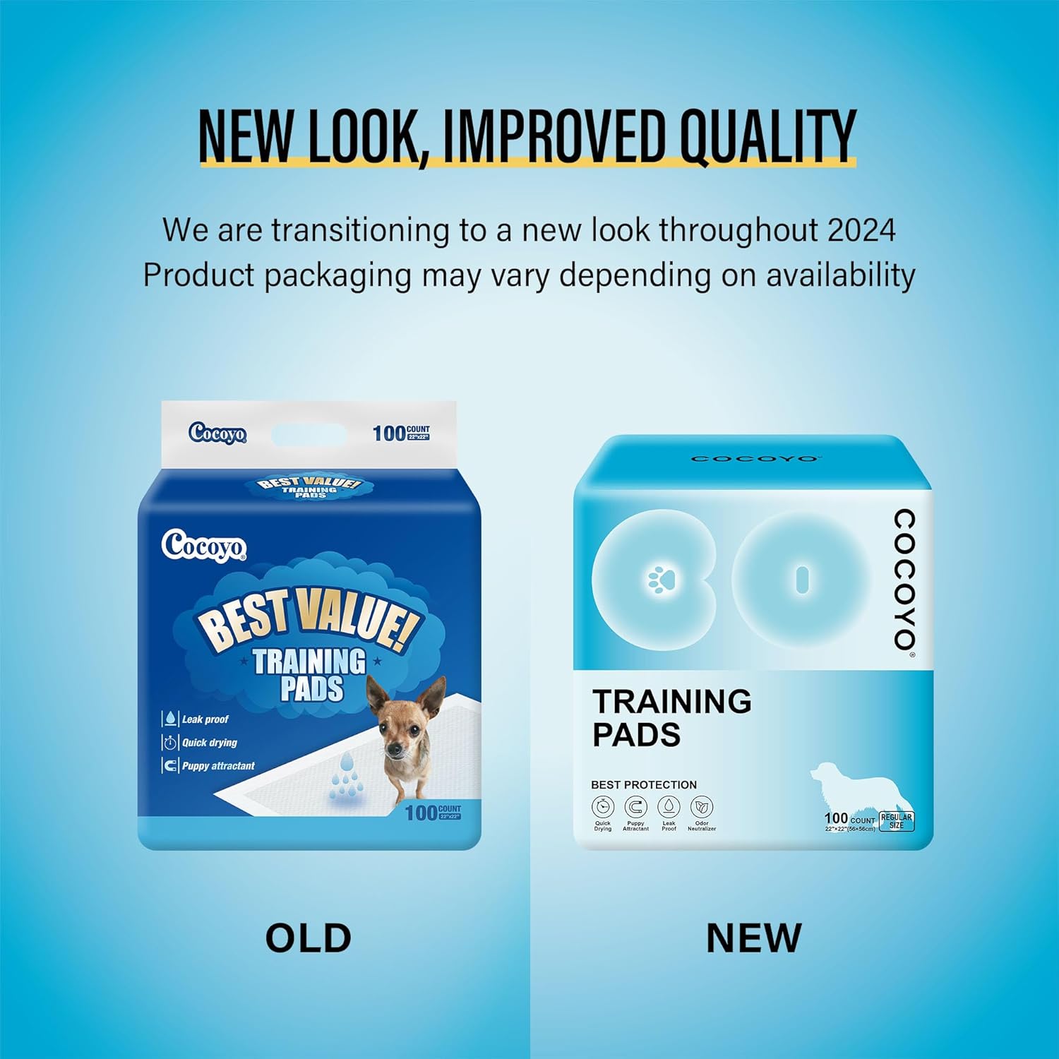 COCOYO Best Value Training Pads, 22" x 22", 100 Count, White & Blue Puppy Pads - Image 2