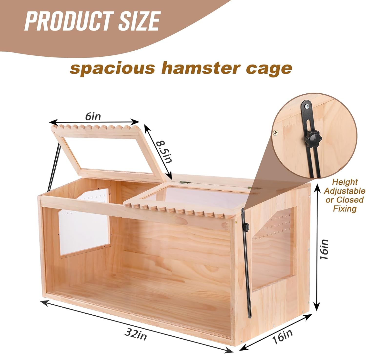 Wooden Hamster Cage,32"x16"Large Hamster Cage,2 Washable Liners & 2 Adjustable Ventilation Window. Small Animal Cage for Dwarf Syrian Hamsters Degus Mice & Other Small Pets. - Image 3