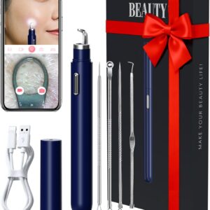 Visual Blackhead Remover Tools with Camera,Pimple Popper Extractor Tool Kit with Camera 20X 1080P Pore Cleaner Acne Comedone Whitehead Extractor Kit for iPhone/Android (Blue)
