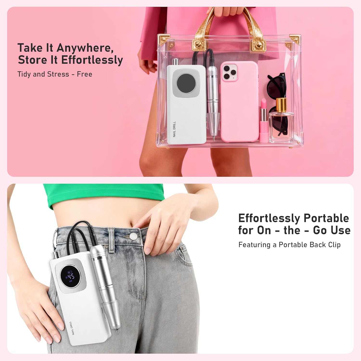 Portable Electric Nail Drill Professional 45000 RPM, Rechargeable Electric Nail File Machine Kit for Acrylic Gel Nails Polishing Removing, Quiet E-File with Bits for Manicure Salon Home - Image 8