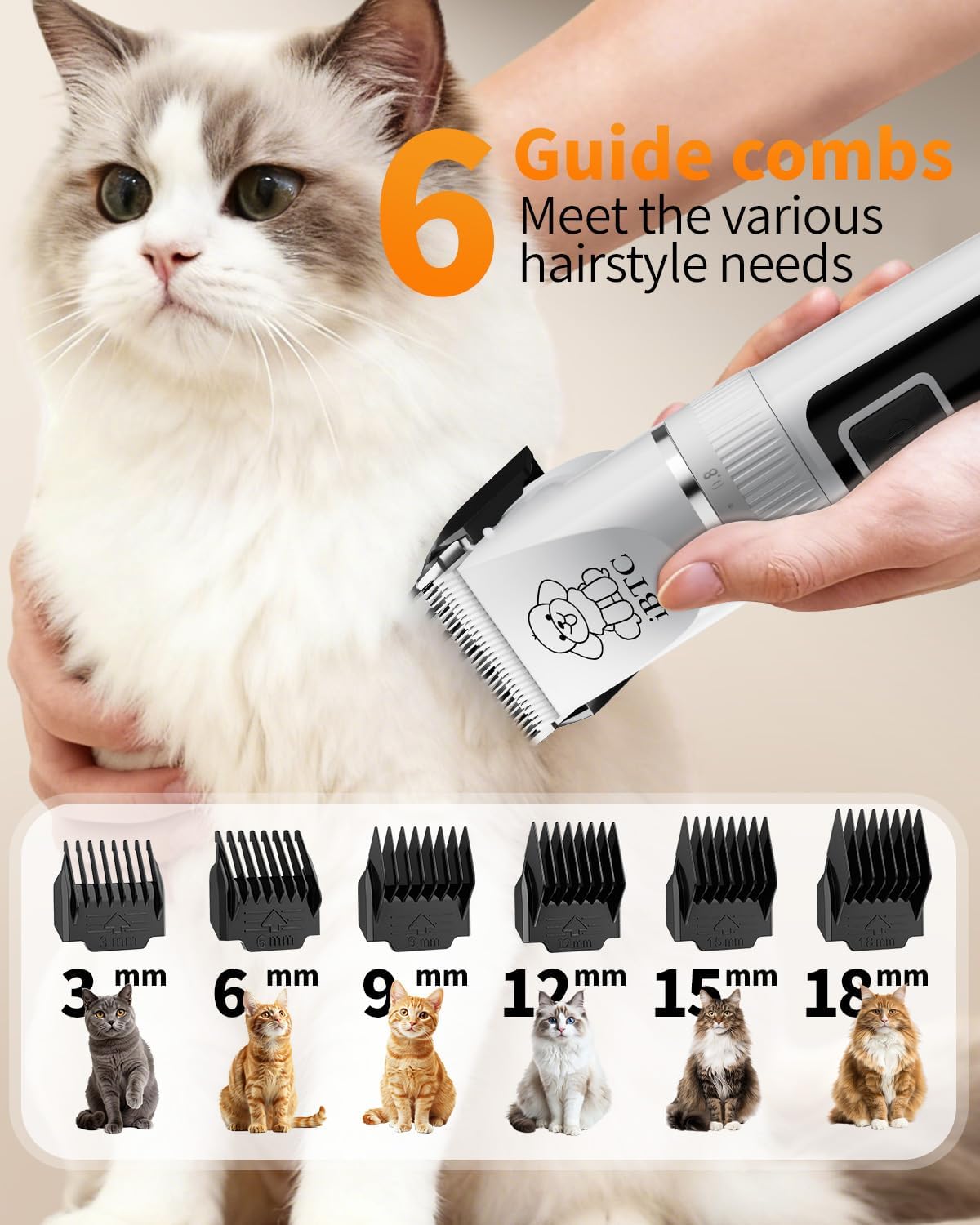 iBTC Professional Dog Grooming Kit at Home: All-in-One Quiet Clippers & Nail Grinder with LED Light, Cordless Dog Shaver, Safe Poodle Grooming Kit for Paws, Face, Ears & Body(White Combination) - Image 5