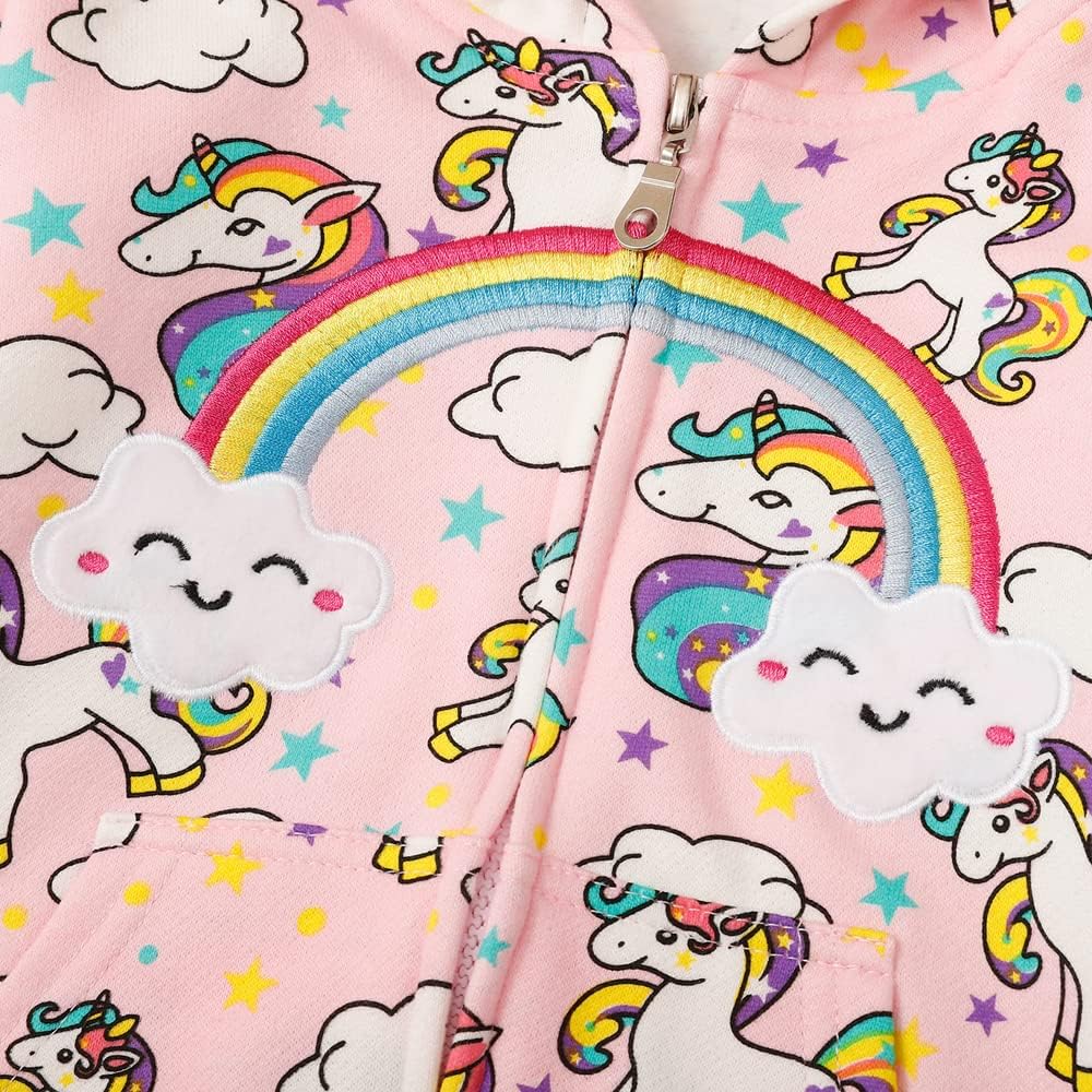 RETSUGO Girls Zip Up Hoodie Jacket Toddler Unicorn Rainbow Sweatshirt Kids Hooded Coat Casual Outerwear Size 2-7 Years - Image 5
