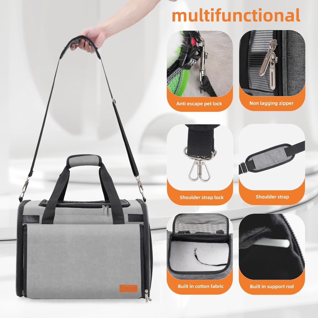 TWDEPART Cat Carrier Backpack - Multifunctional, Firm & Foldable with Roll-Up Shade, Breathable Design Includes Collapsible Bowl & Cushion (Grey) - Image 7