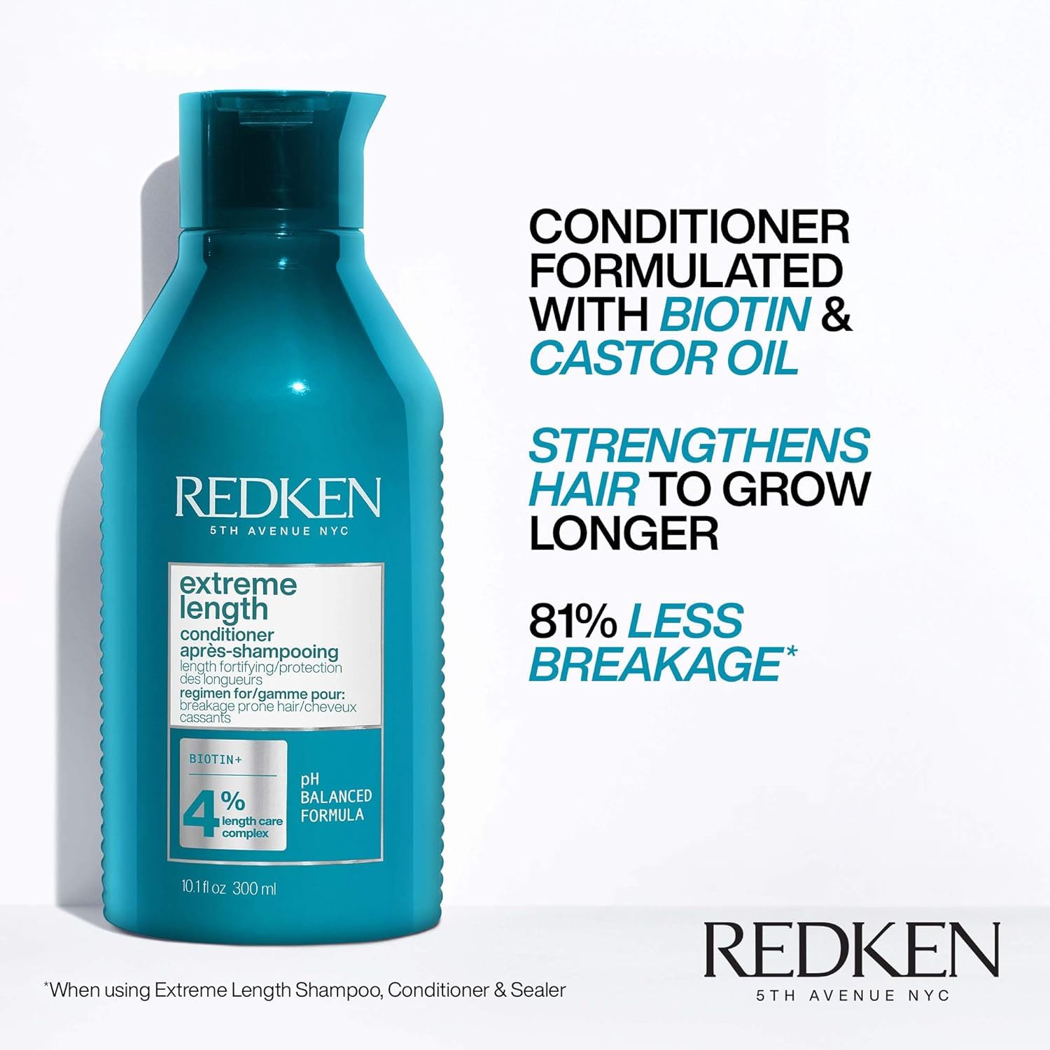 Redken Extreme Length Biotin Conditioner For Longer Hair – Promotes Healthy Hair Growth, Strengthens & Detangles Damaged Hair, Infused With Biotin & Castor Oil - Image 3