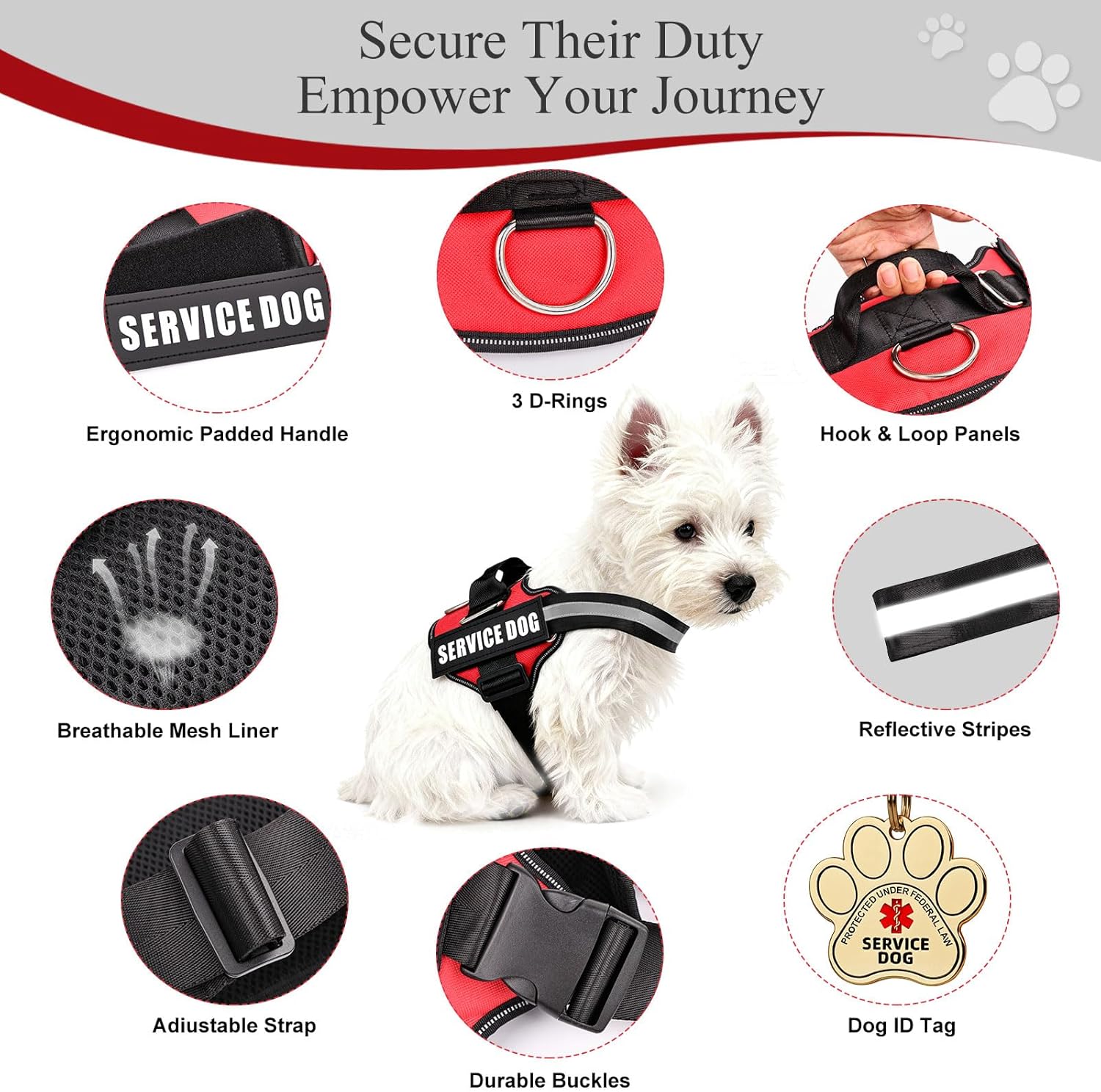 Opstin Service Dog Vest, ID Tag + 50 ADA Information Cards, Service Dog Harness in Sizes X Small to XX Large, Metal Dog Tag has Ruggedized Clip, 2-Sided Service Animal Cards,ESA Accessory Set Small - Image 4