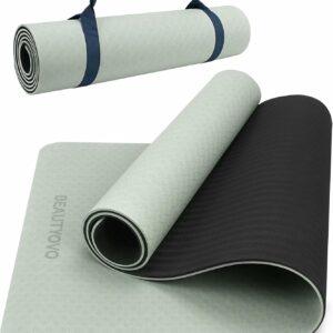Yoga Mat with Strap, 1/3 Inch Extra Thick Yoga Mat Double-sided Non Slip, Professional TPE Yoga Mats for Women Men, Workout Mat for Yoga, Pilates and Floor Exercises
