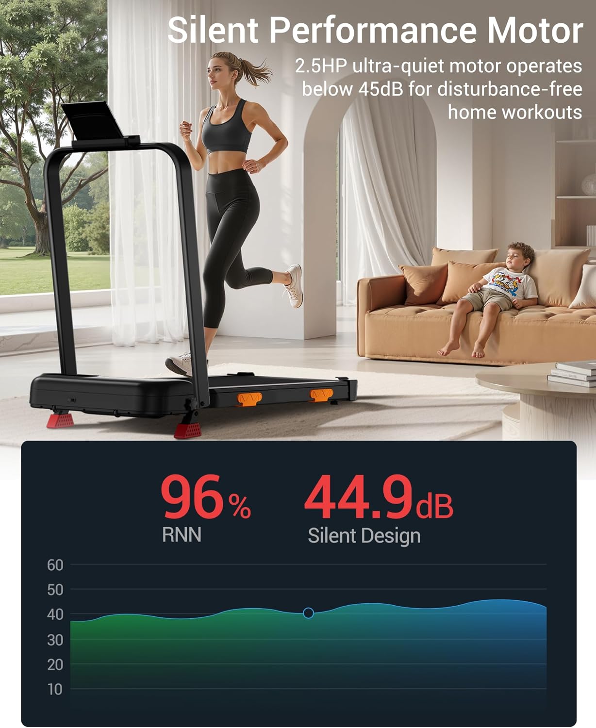 3-in-1 Foldable Treadmill with 300 LBS Capacity, 15% Walking Pad Treadmills for Home and Office, 2.5 HP Under Desk Treadmill with Quiet Brushless - Image 4