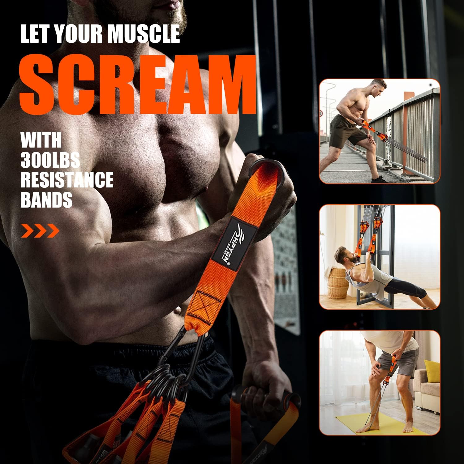 HPYGN Heavy Resistance Bands, 300LBS Exercise Bands for Working Out, Fitness Bands with Handles, Workout Bands for Men, Weight Bands Set for Muscle Training, Strength, Slim, Yoga, Home Gym Equipment - Image 5