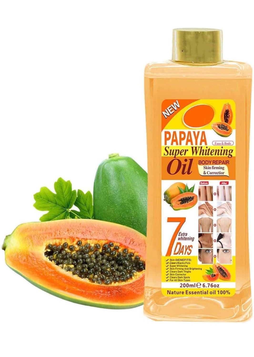 Soft 7 papaya Oil, Natural Moisturizing Oil for Face and Body, All Skin Types 6.7oz /200ml - Image 3