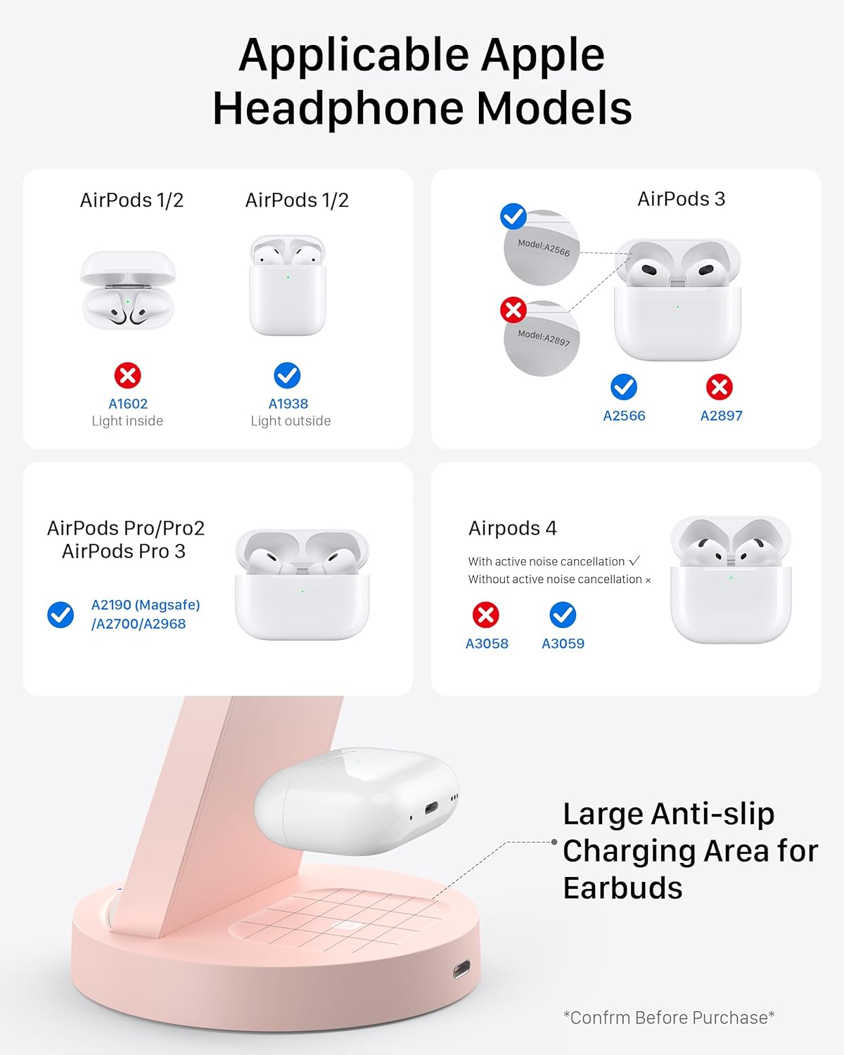 Anlmz 3 in 1 Charging Station for iPhone, Wireless Charger for iPhone 17 16e 16 15 14 13 12 11 X Pro Max & Apple Watch - Charging Stand Dock for AirPods (Pink) - Image 5