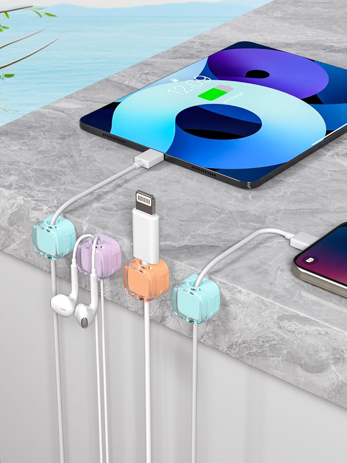 Magnetic Cable Clips, Adjustable Cord Holder Management, Adhesive Wire Keeper Organizer for Home Office Desk Phone PC Car Wall Desktop Nightstand Appliance (8-Pack Crystal Multicolor) - Image 7