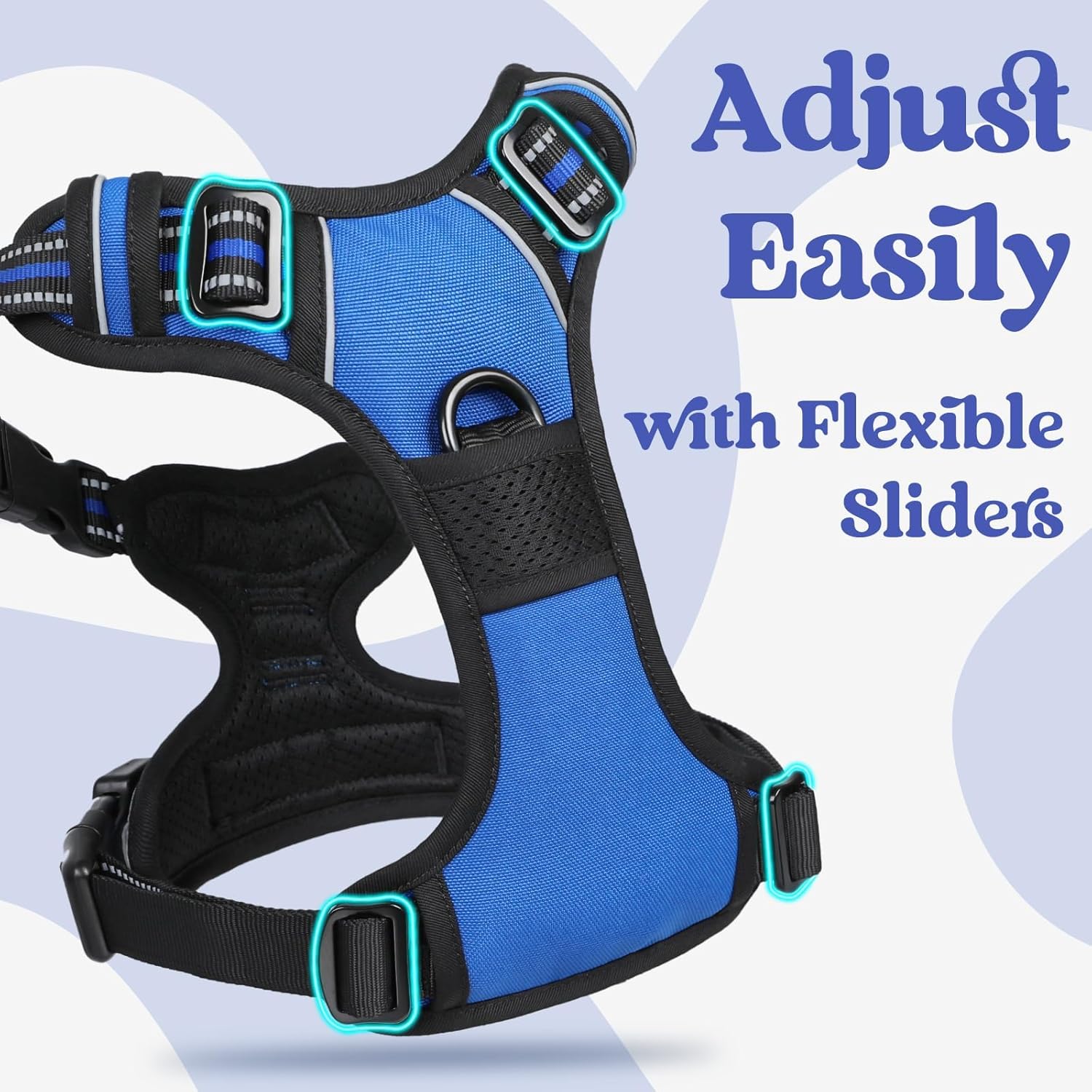 rabbitgoo Dog Harness Medium Sized, No Pull Pet Harness with 3 Buckles, Adjustable Soft Padded Vest with Control Handle, Walking Reflective Pet Vest for Medium Dogs, Blue, M - Image 4