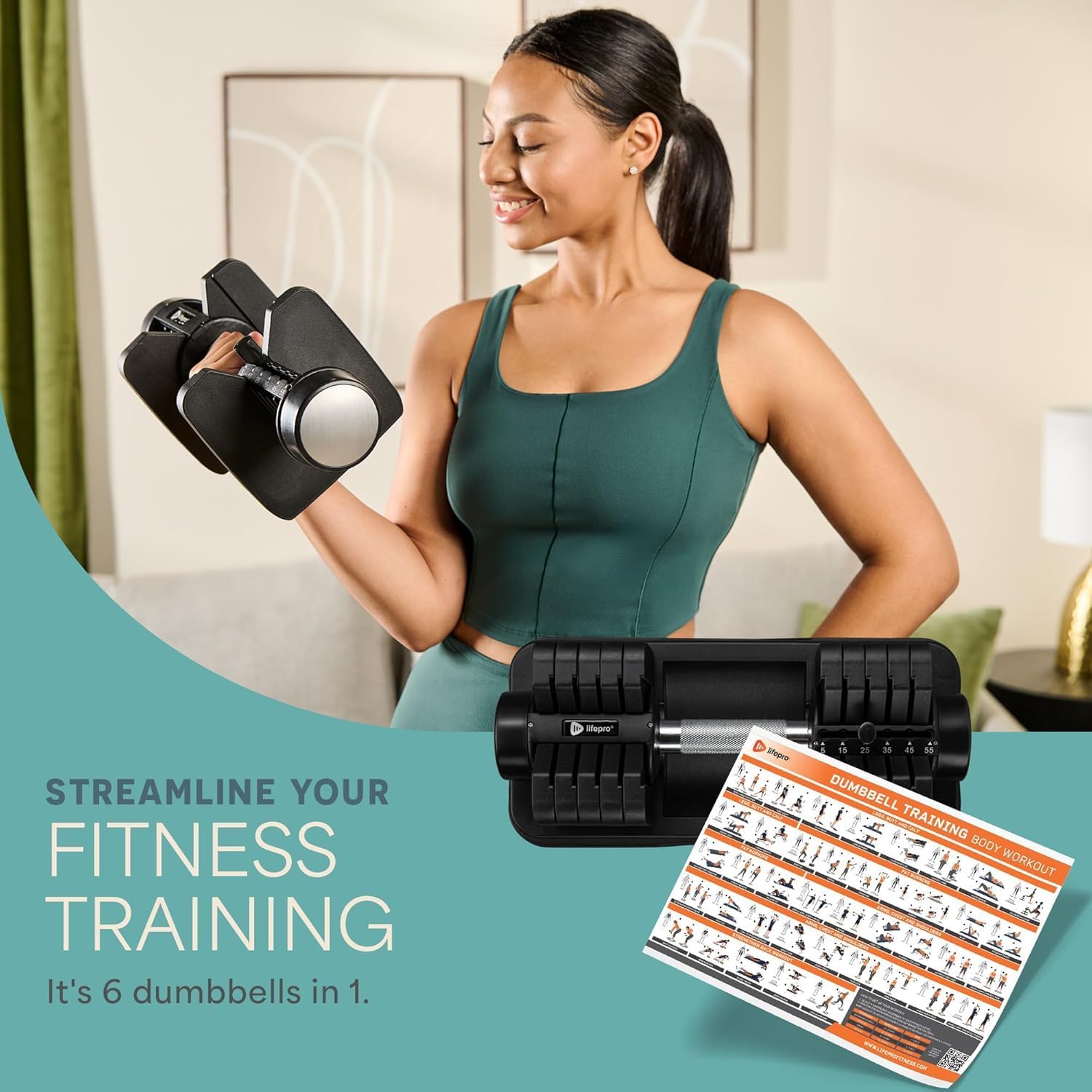 Lifepro Adjustable Dumbbells Set – Quick Adjustment, Anti Slip Handle – Space Saving & Strength Training Weights for Home Gym Exercise & Fitness - Image 2