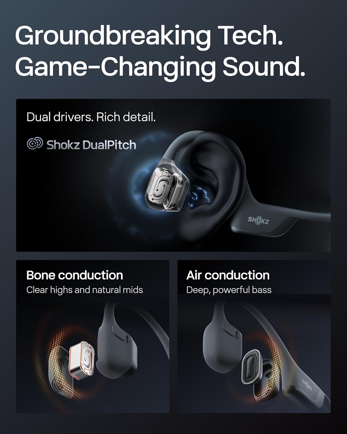 SHOKZ New OpenRun Pro 2- Bone Conduction Headphones, Open-Ear Bluetooth Wireless Sport Earphones for Running, Workouts - Sweat Resistant, Secure Comfortable Fit -Deep Bass, Smart Mic, Reflective Strip - Image 4
