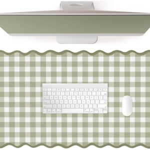 Scalloped‌ Green Checkered Desk Mat Cute Pastel Large Gaming Mouse Pad Gingham Kawaii Cottagecore ‌Vintage‌ Girly Keyboard Computer Mat Aesthetic Desk Pad Accessories Office Decor for Women