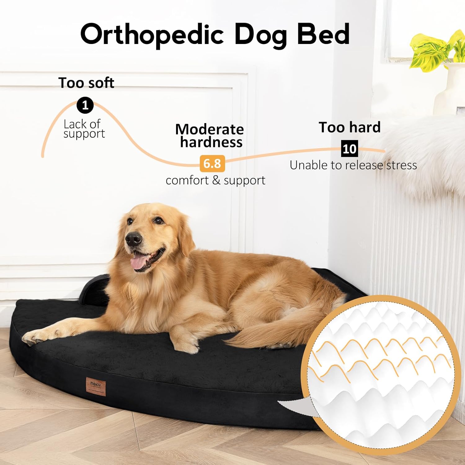 MEKIY Large Dog Bed - XL Orthopedic Egg-Crate Memory Foam Dog Beds with Removable Washable Cover, Waterproof Pet Beds with Non-Slip Bottom, Black - Image 2