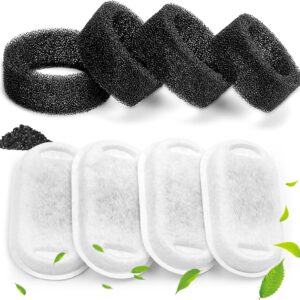 Monsin Cat Water Fountain Filters for Stainless Steel 67oz/2L Adjustable Water Flow Pet Fountain, 4 Pack Pet Replacement Filters with 4 Sponges