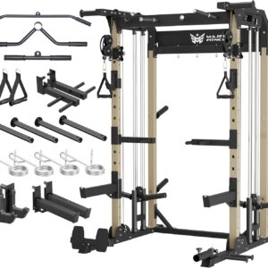 MAJOR FITNESS F22 Power Rack, 1600lbs All-in-One Squat Rack with Dual Pulley System, Heavy-Duty Steel Frame, Attachments & Storage for Home Gym Strength Training