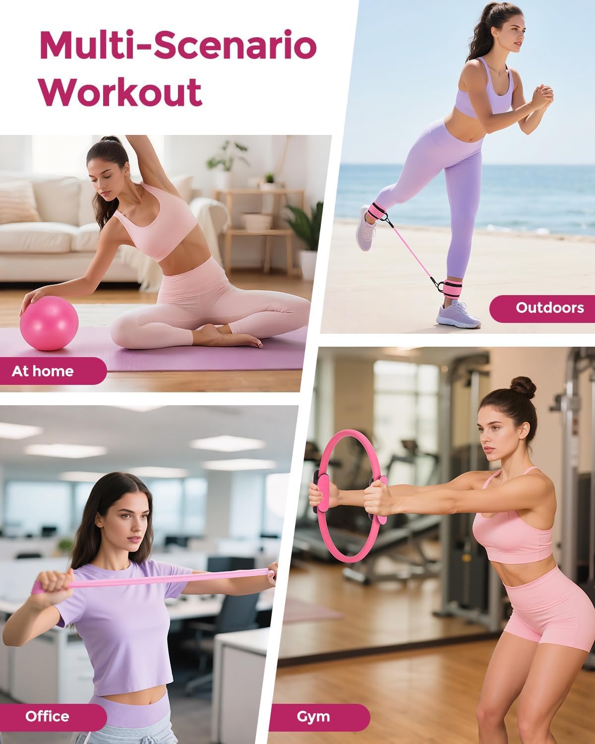 Home Pilates Essentials Kit for Women, Magic Circle Pilates Equipment Ring and Ball Set, Resistance Bands Workout Guide Video for 28 Day Pilates Challenge Starter Kit for Beginners - Image 4