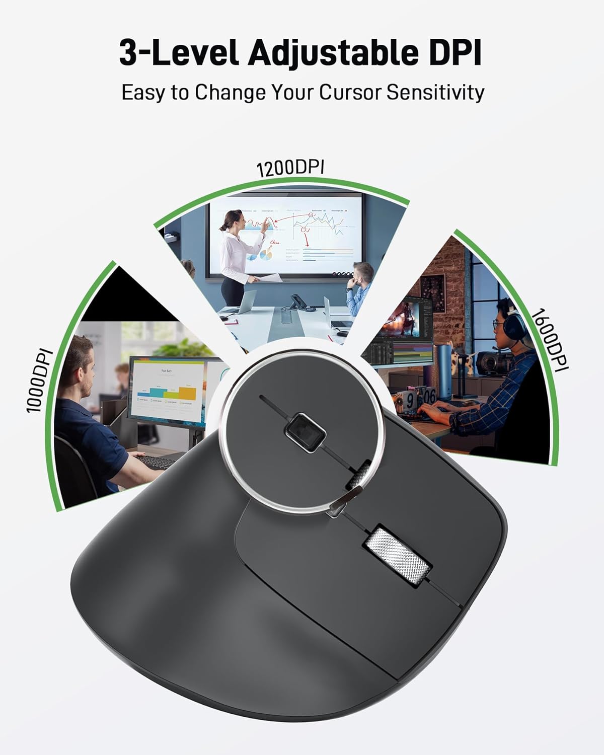 acer Ergonomic Mouse Wireless, Adjustable DPI Vertical Mouse 1000/1200/1600 with 6 Buttons, Rechargeable Ergo Mice, Medium to Large Sized Hands, 2.4GHz USB Receiver for Computer, Laptop, PC - Image 8