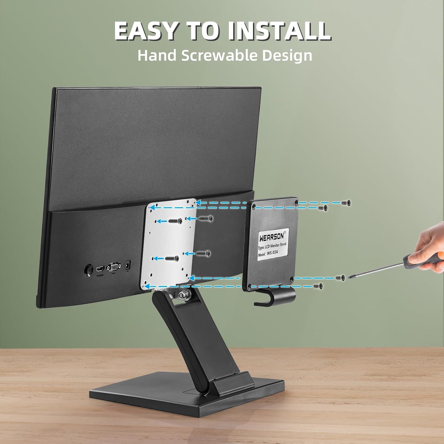 WEARSON WS-03A Adjustable LCD TV Stand Folding Metal Monitor Desk Stand With VESA Hole 75x75mm&100x100mm - Image 5