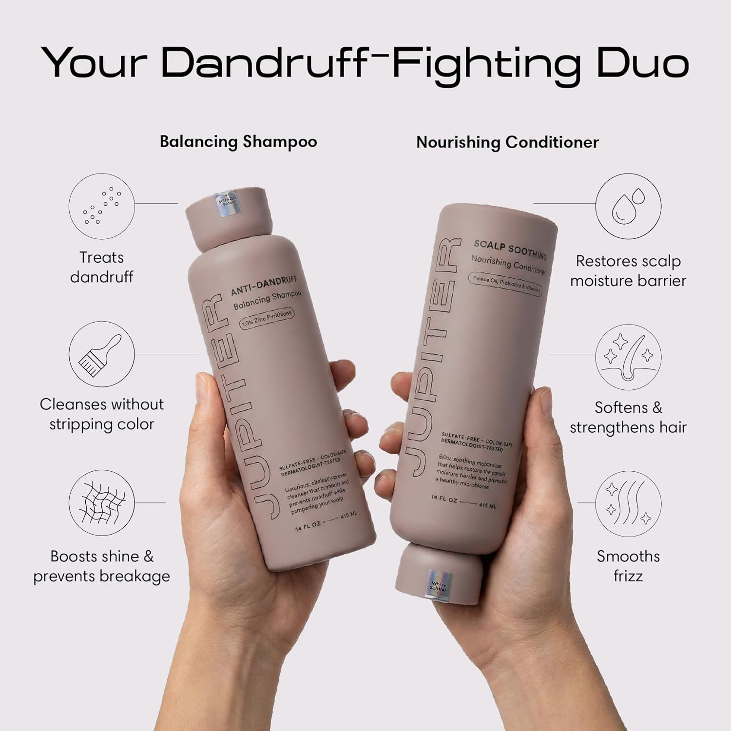 Jupiter Anti Dandruff Shampoo, Conditioner, & Scalp Scrubber for Flaky, Itchy & Dry Scalp - Hydrates & Reduces Flakes - Scalp Treatment & Hair Care Set - Color-Safe, Sulfate-Free, Paraben-Free - Image 2