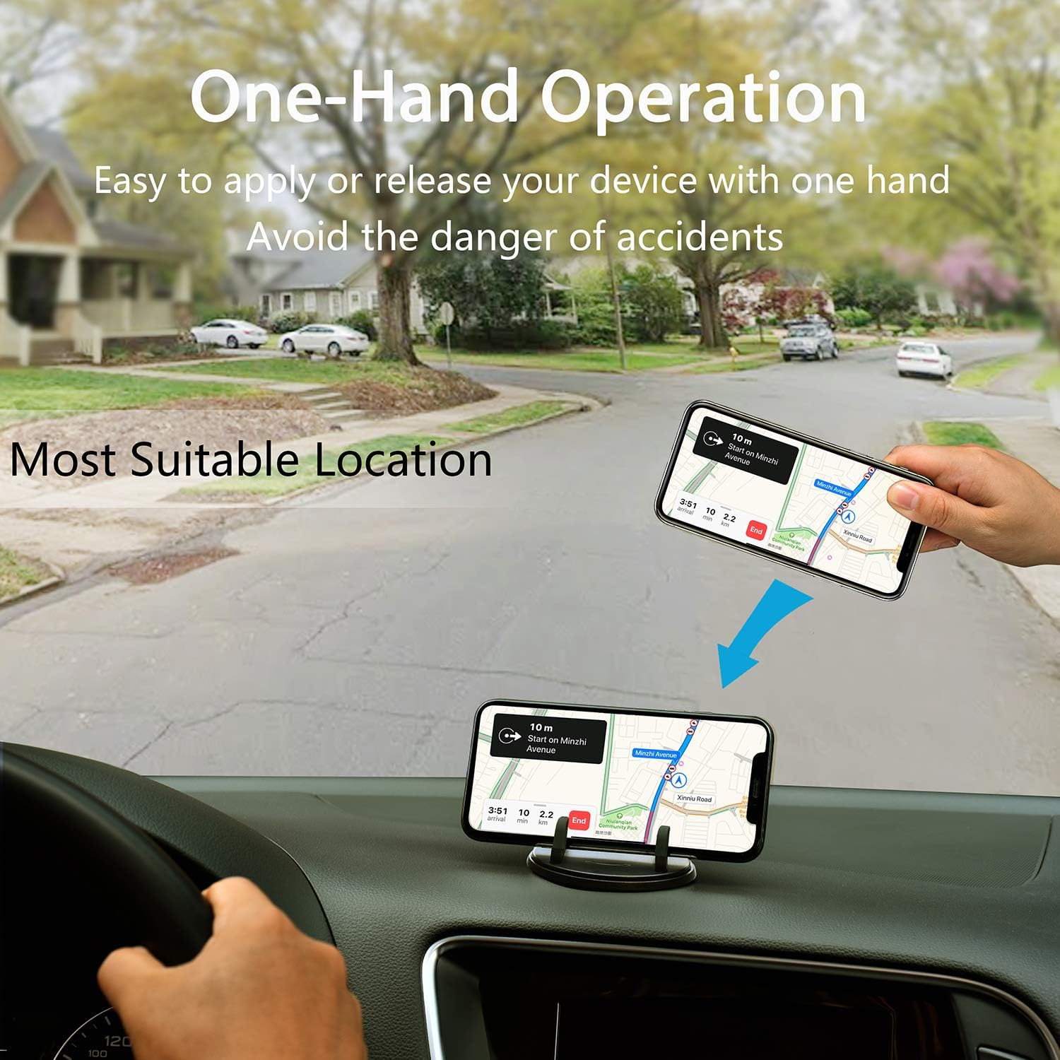 SRUNP Car Phone Mount with Three-Point Support for Car Dashboard, 360 Degree Rotatable Washable Cell Phone Holder for Car Compatible Smartphones and GPS Devices - Image 5