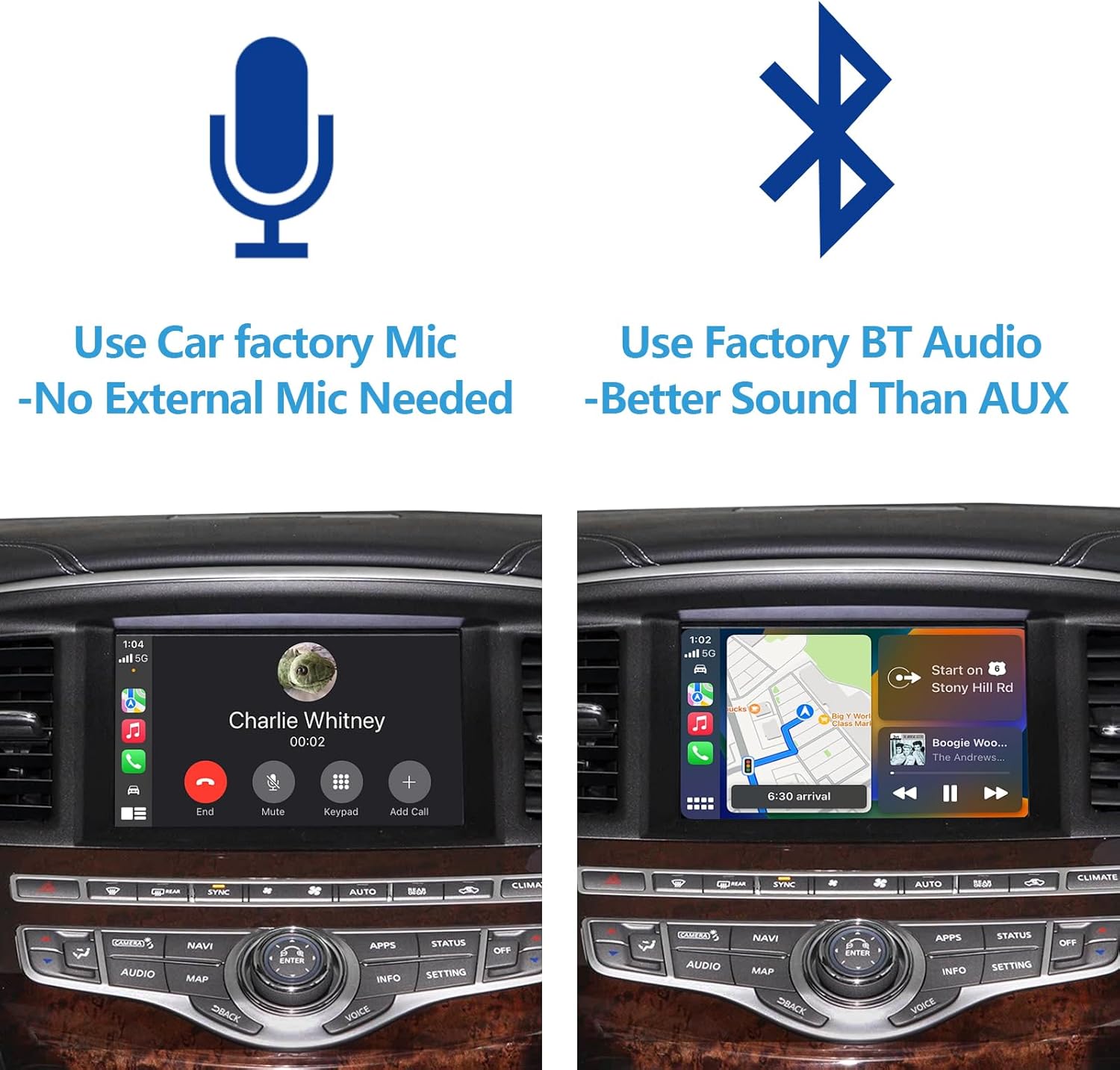 Wireless CarPlay & Android Auto Module Compatible with Infiniti QX60/QX80/Q70 & Nissan Pathfinder/Armada 2017-2019 (NO APPS Button = NO FIT) - Image 5