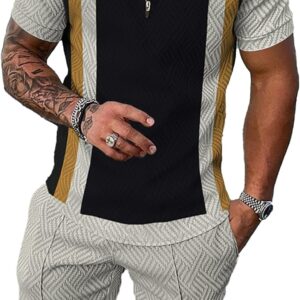 men’s short sets outfits 2 piece summer tracksuit short sleeve polo shirt and shorts set casual sport suit