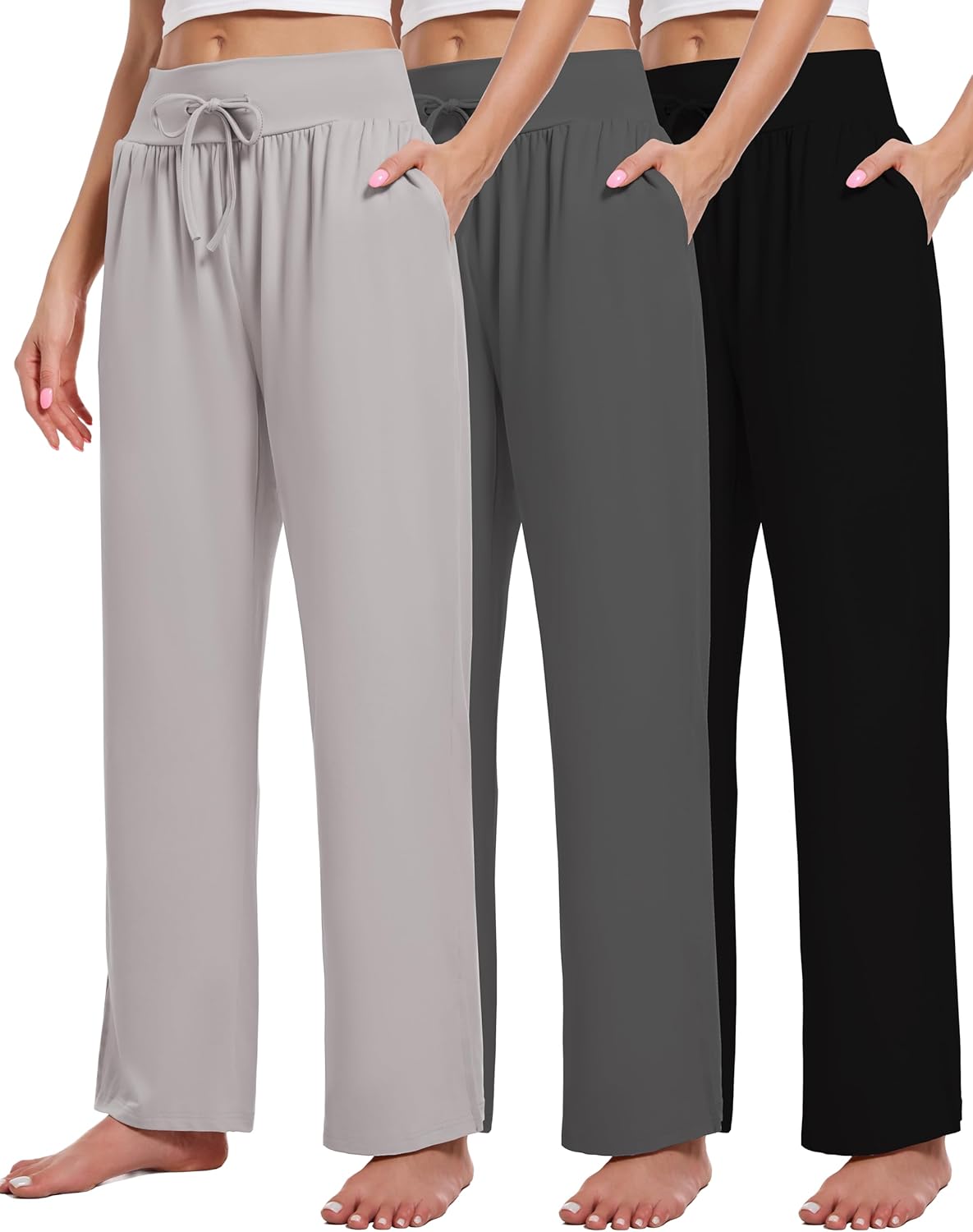 Kivdol 3 Pack Women's Lounge Pants Wide Leg Yoga Sweatpants with Pockets High Waisted Drawstring Lounge Loose Workout Jogger