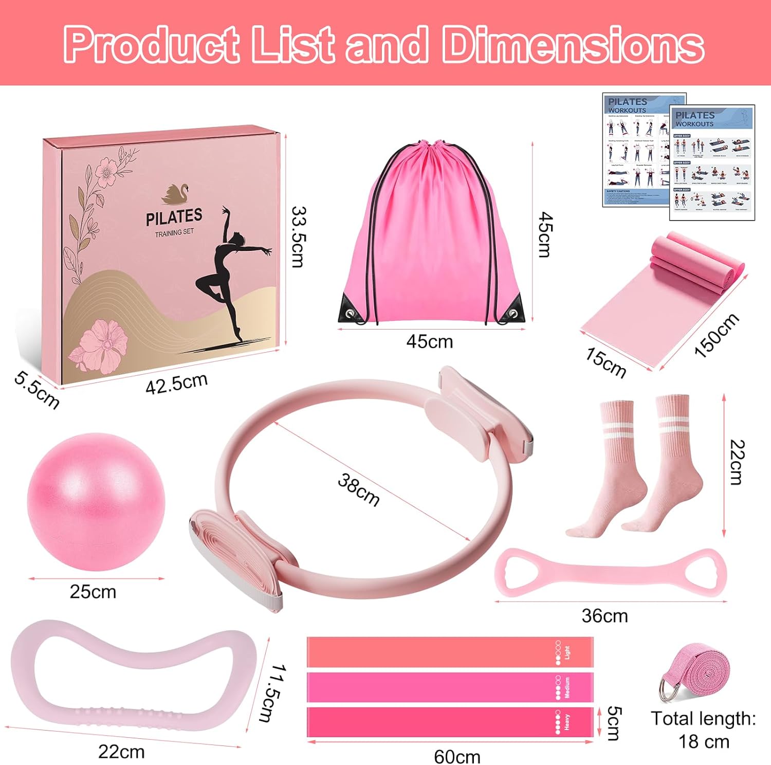 Pilates Equipment Set for Women, Pilates Ring and Ball Set with 15" Magic Circle & Resistance Bands, Perfect Mother's Day Gift for Home Workout, Ideal for Beginners and Yogis - Image 7