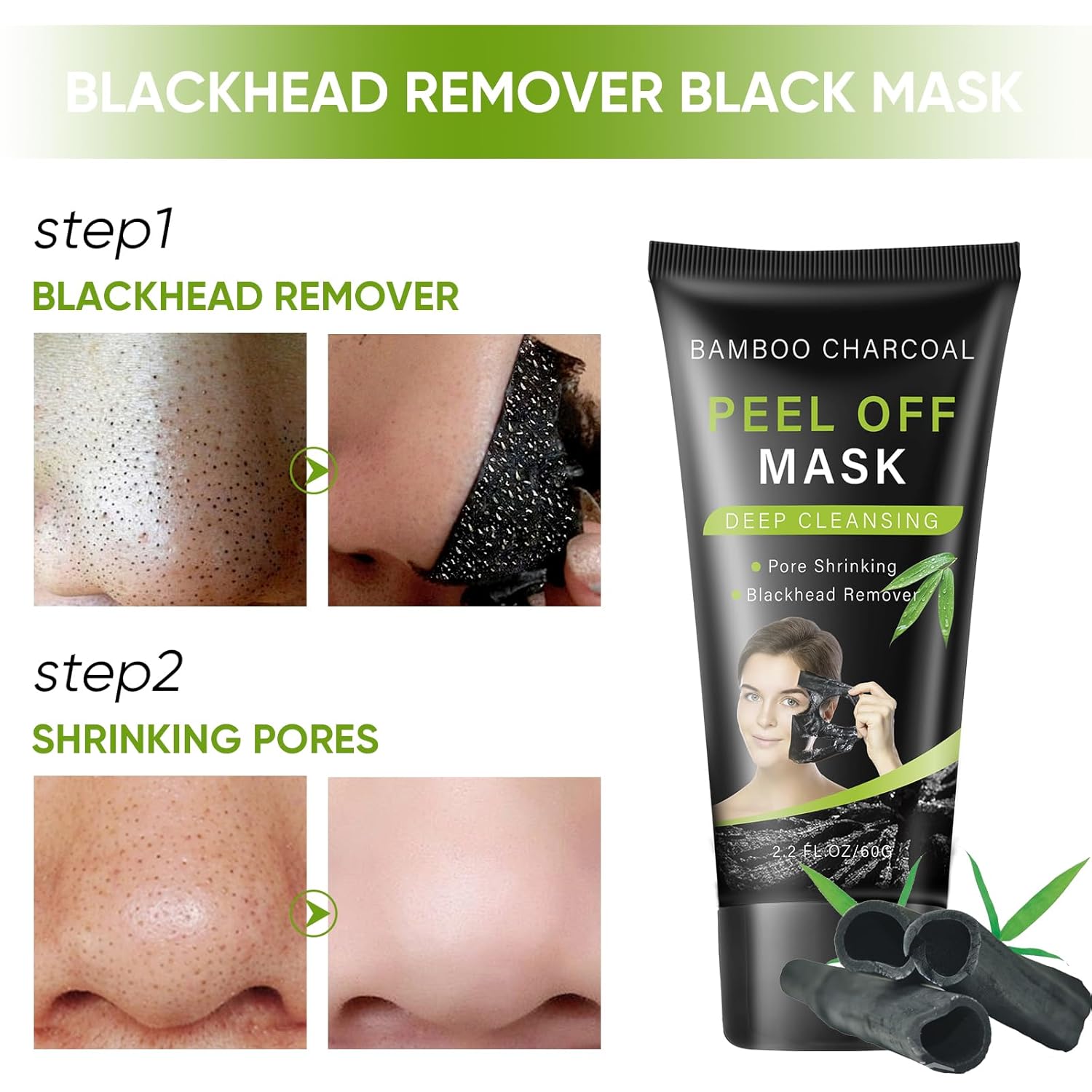IREV Blackhead Remover Mask, Bamboo Charcoal Peel Off Mask, Charcoal Face Mask for Deep Cleansing, Blackheads, Acne, Dirts, Pores And Skin Oil, Suitable for All Skin Types - Image 3